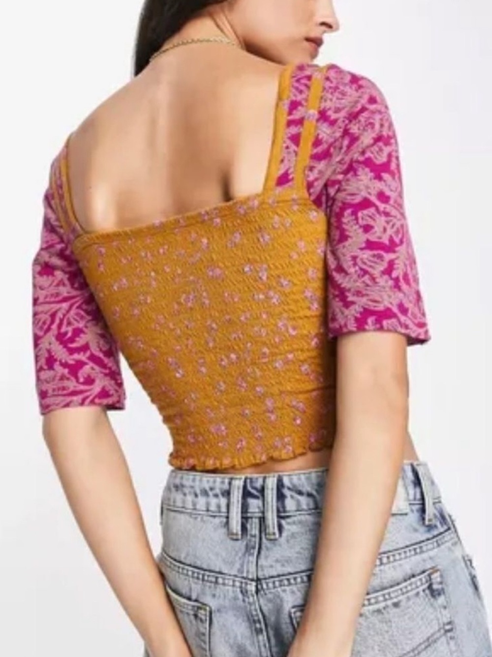 NWT, Free People, Marigold Smocked Crop Top Golden Combo - XS - Picture 4 of 8